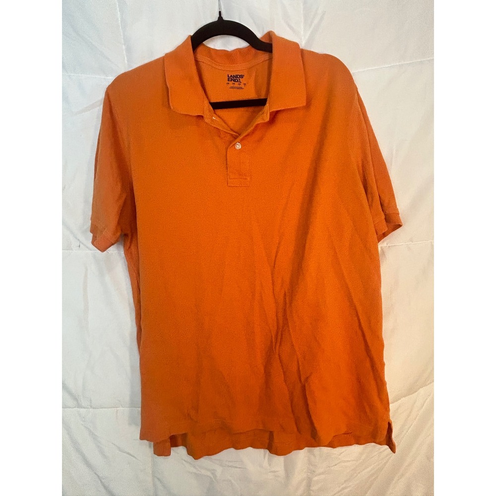 Lands End Mens Orange Short Sleeve Classic Fit Polo Shirt‎ Size L